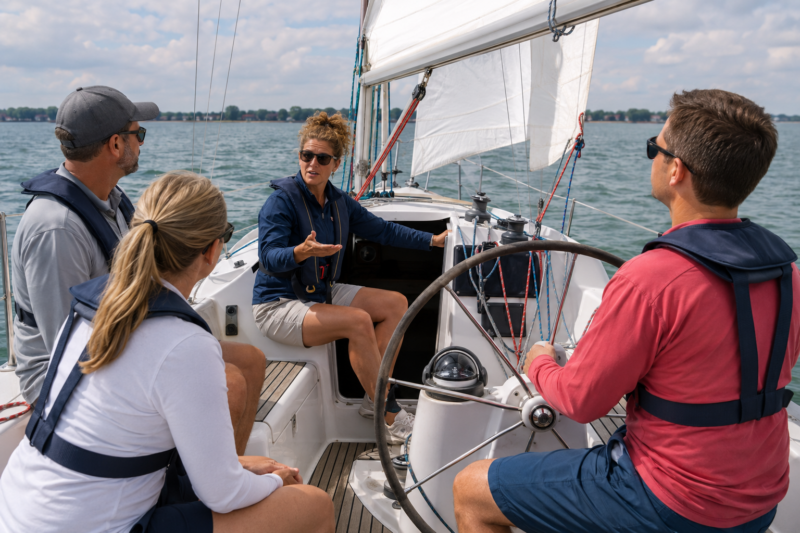 Sailors practicing advanced cruising skills on Lake St. Clair